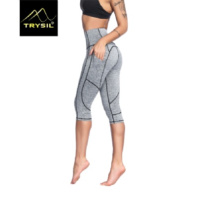 WOMEN YOGA WEAR CAPRI PANTS CROPPED LEGGING WITH POCKETS