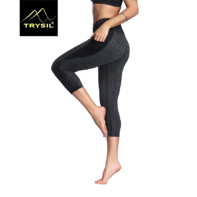 WOMEN SEXY MESH CAPRI YOGA LEGGING CROPPED PANTS