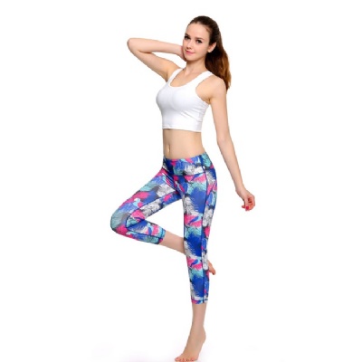 WOMEN SEXY WORKOUT PANTS CAPRI PRINTTED YOGA LEGGINGS