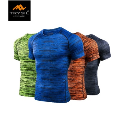 MEN SPORT T SHIRTS TIGHTS BREATHABLE GYM TOPS