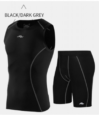 MEN COMPRESSION TRACKSUIT TANK TOP AND SHORTS GYM SUITS